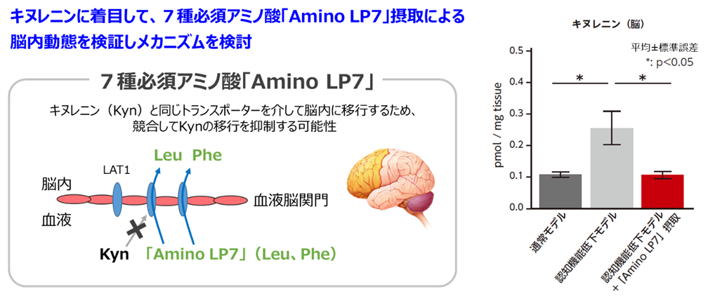Amino LP7がキヌレニン脳内濃度の上昇を抑制