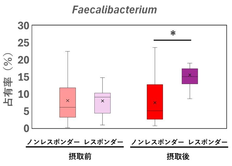 酪酸産生菌Faecalibacteriumの腸内細菌占有率の変化