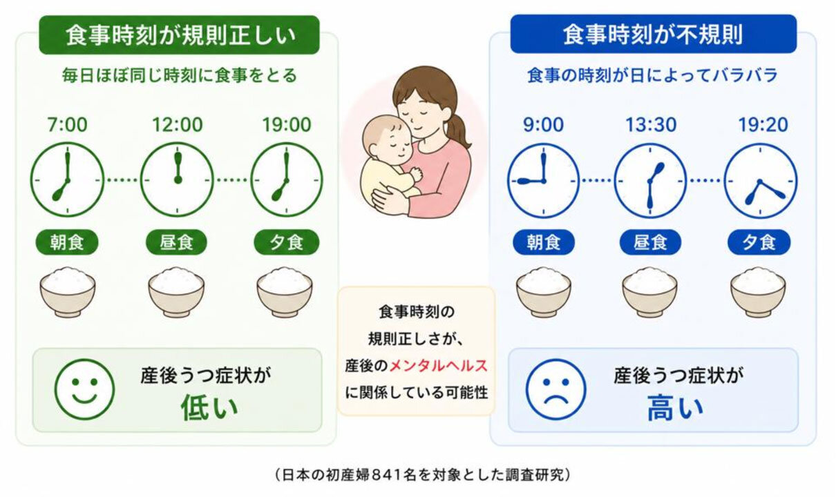食事時刻の規則正しさと産後うつの関連